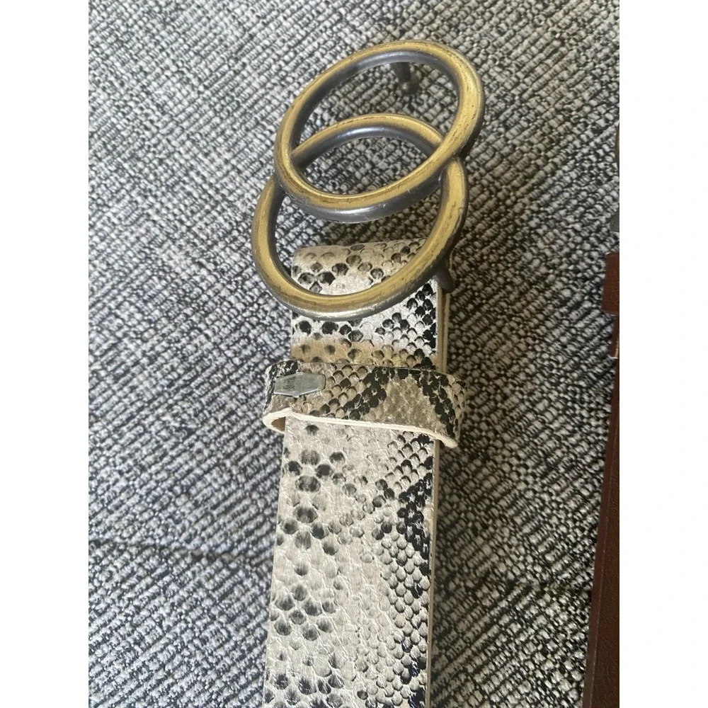 Set of 3 Double Circle Buckle‎ Belts - Snakeskin, Brown, White - Size M-L